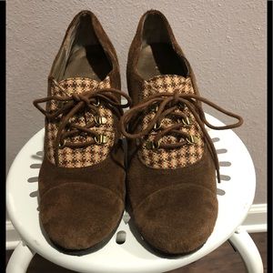 NEW- brown suede leather wedge bootie, size 9 1/2